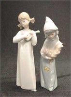 Two Lladro standing young girl figures
