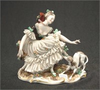 Naples lace figurine of a young lady and dog