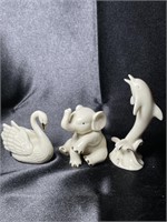 Three (3) Lenox Animals Swan, Elephant, Dolphin
