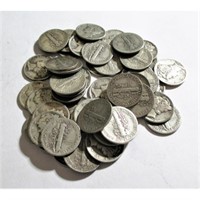 Roll of (50) Mercury Dimes - 90% Silver