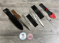 Lot of 5 knives/blades/throwing knives and sheaths