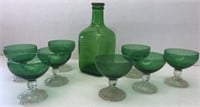 Green glass stemware & carafe bottle
