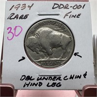 1934 BUFFALO NICKEL DDR-001 DOUBLE DIE