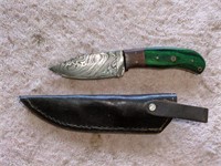 Damascus steel knife 8"- green wood handle- comes