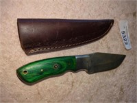 Damascus knife -9" green wood handled  Knife -w/