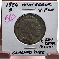 1936-S BUFFALO NICKEL CLASHED DIES