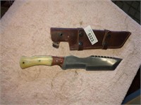 14.25" Tracker knife- bone handle - w/ leather