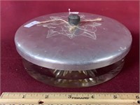 WROUGHT FABERWARE LID AND DIVIDED GLASS DISH
