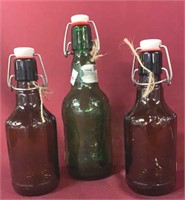 GLASS BEER BOTTLES 3 TOTAL