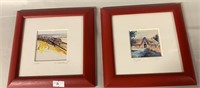 WATERCOLORS PENCIL SIGNED FRAMED MATTED 7x7 GERMAN