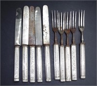 Set George V sterling handle fruit knives & forks