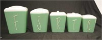 Set of 5 mid century Fethalite plastic canisters