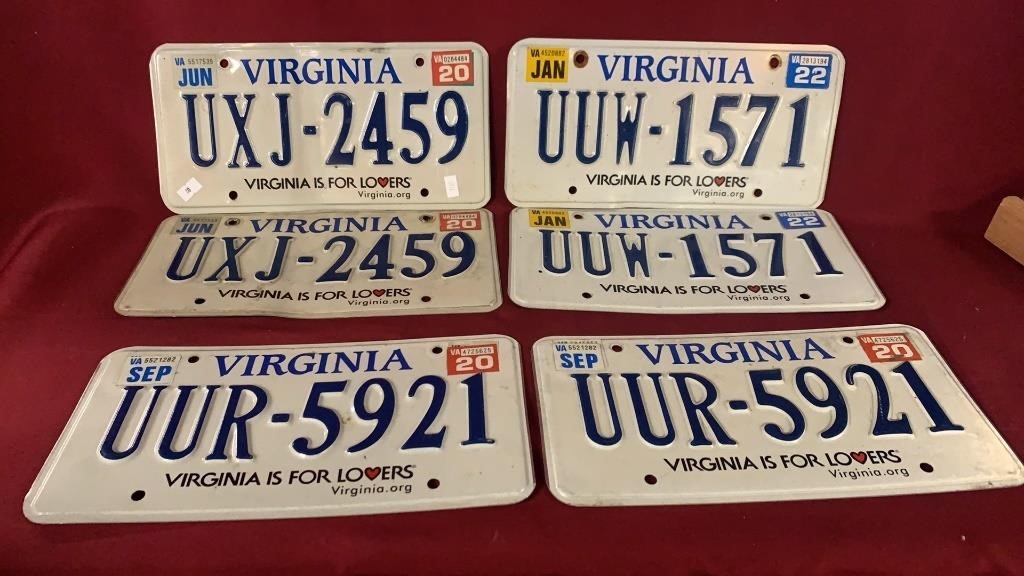 COLLECTIBLES License plates FIVE SETS - VIRGINIA