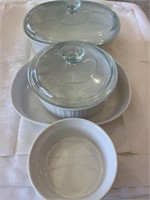 (5) Corning Ware French White: 2 Have Lids