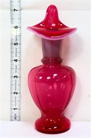Fenton cranberry opalescent jack in pulpit vase