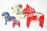 Four Swedish hand painted Dala horse figures