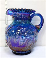 Fenton signed blue carnival water pitcher