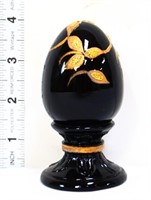 Fenton black egg w/ gold leaves