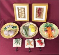HOME DECOR VEGETABLE ACCENT PLATES, HOOKS AND