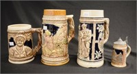 Group four decorated ceramic beer steins