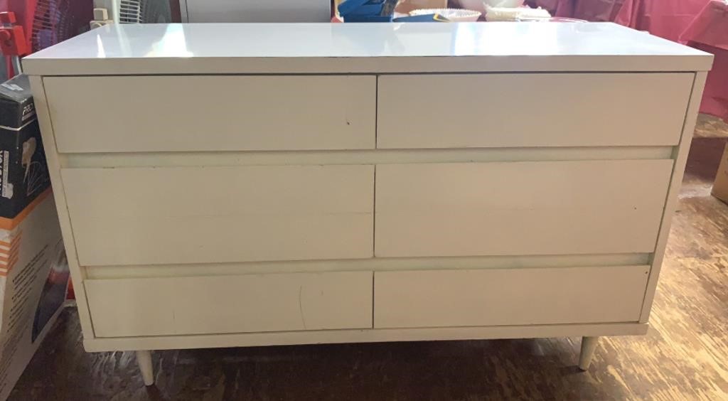 WHITE CHEST OF SIX DRAWERS. 60W x 18D x 41H