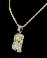 Iced CZ Jesus Pendant Hip Hop Fashion 14k Gold pl8