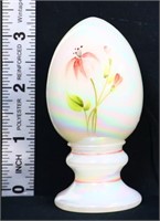 Fenton white iridescent egg w/ pink flowers