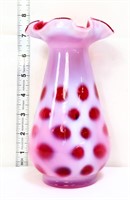 Fenton 7in cranberry coin dot vase