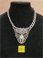 Black Jaguar Rhinestone Necklace w/ 14" Chain