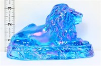 Fenton blue iridescent lion figure