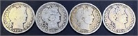 Lot of 4 barber half dollars