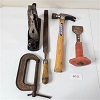 Woodworking Tools Lot Wood Plane, Clamp, File