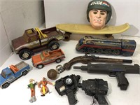 Toys, Skateboard, trucks, train, guns, GI Joe mask