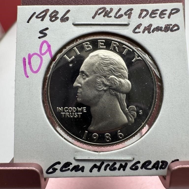 1986-S WASHINGTON DEEP CAMEO PROOF QUARTER