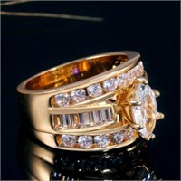 925 Silver Plated Women Ring White Glass Wedding