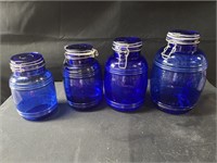 (4) Cobalt Cookie Jars