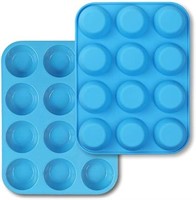 homEdge 12-Cup Silicone Muffin Pan, Pack of 2 Non-