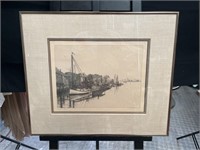 Vintage "Menemsha Harbor” Framed Etching