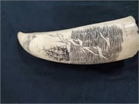 Scrimshaw Ivory Whale Tooth Carved
