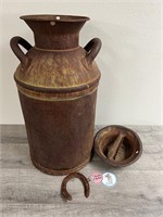 Antique Milk can and horseshoe