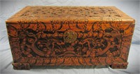 HANDCARVED WOOD CHINESE TRUNK WITH DRAGON MOTIF