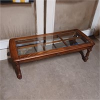 Antique Wood Glass Top Coffee Table