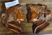 PAIR OF CARVED WOOD HEAD FIGURES