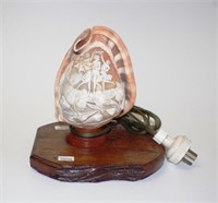 Carved cameo conch shell electric lamp