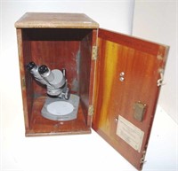 Wood cased 'Olympus/Japan' microscope