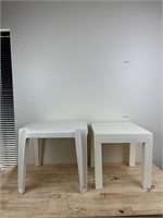 two 2ft white plastic tables