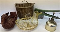 Vintage wire egg basket, juicer, collapsible wire