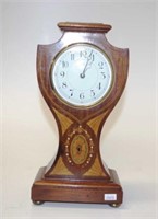 Edwardian inlaid timber cased mantle clock