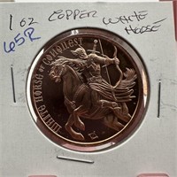 1OZ COPPER BULLION ROUND .999 WHITE HORSE