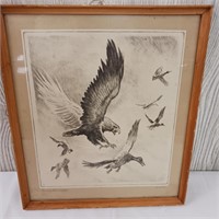 Eagle & Ducks Etching Art Polanske